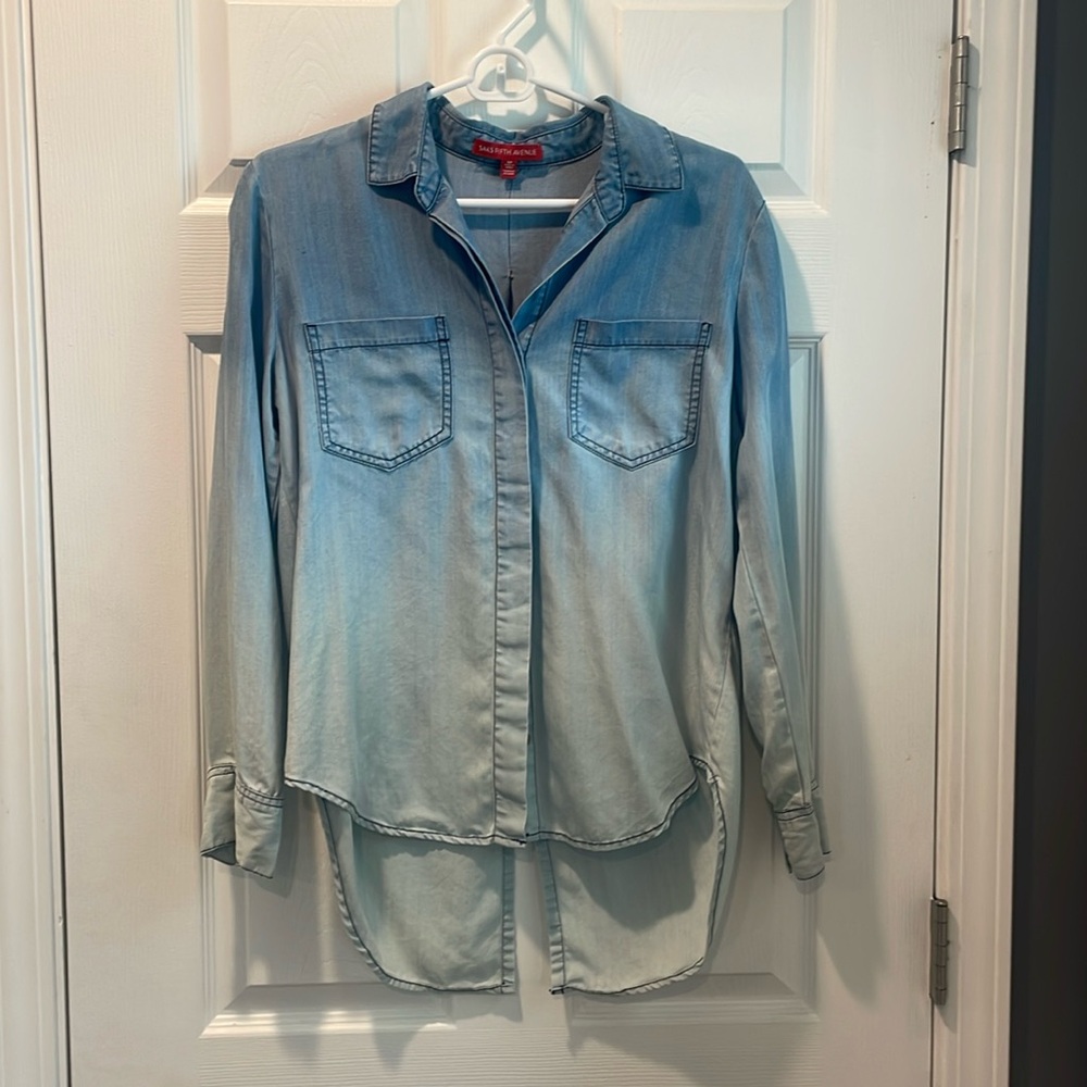 Saks Fifth Avenue Button Up Blouse Gradient Blue